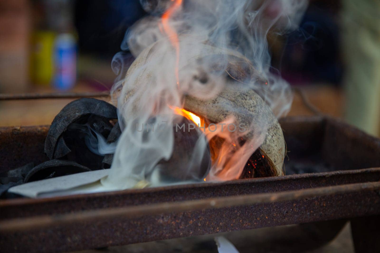 Heated Coconut Shells to be used for grilling