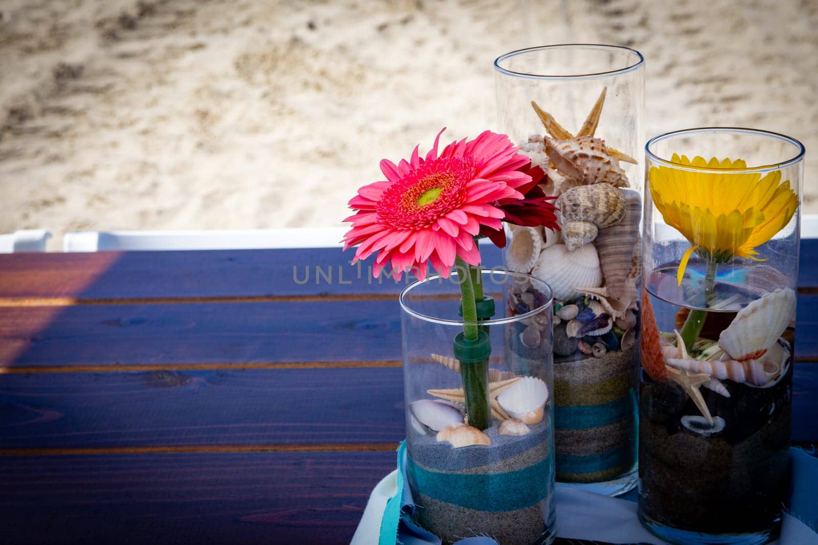 Picnic Table Center Piece for an outdoor wedding