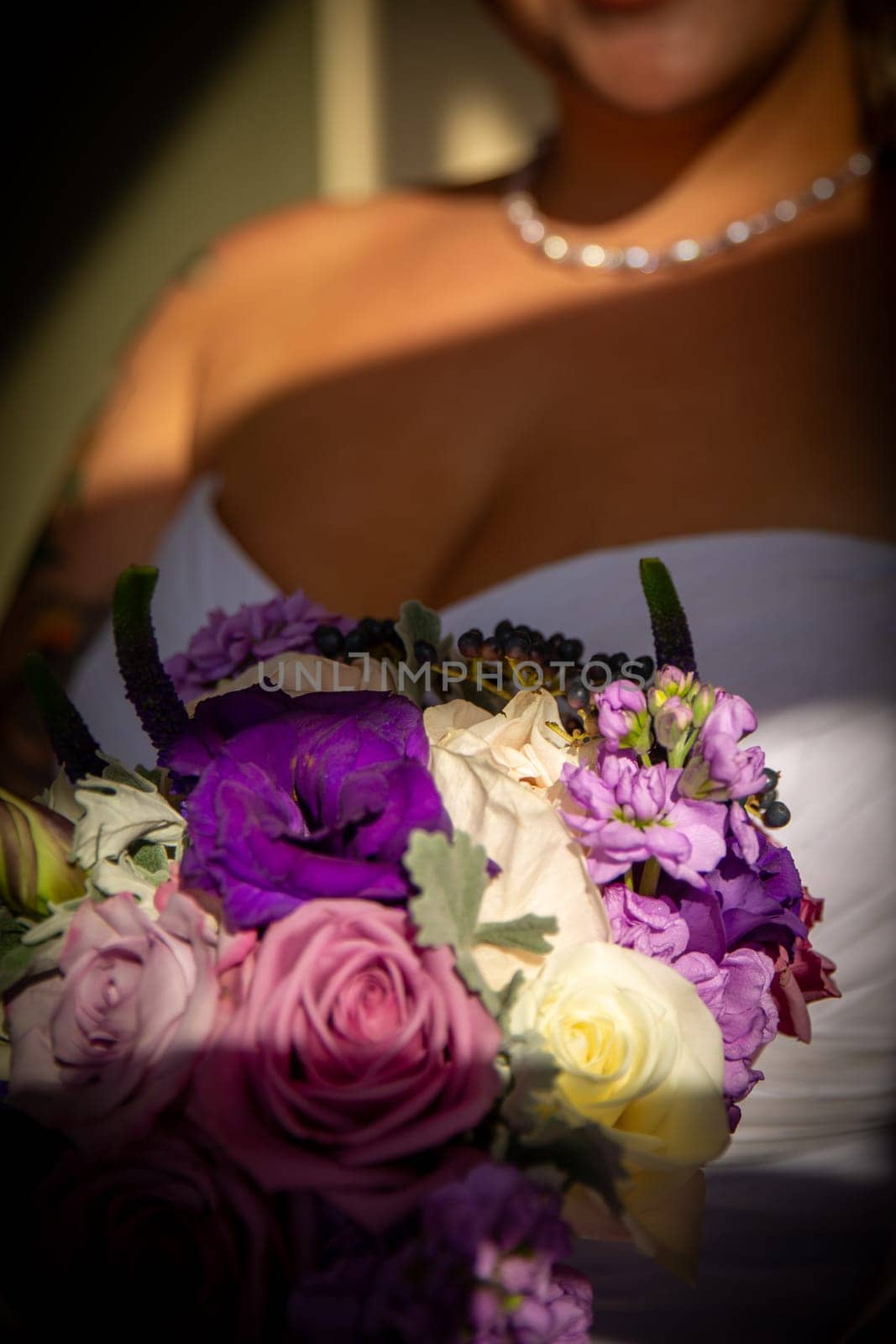 Bride and her freshly made bouquet