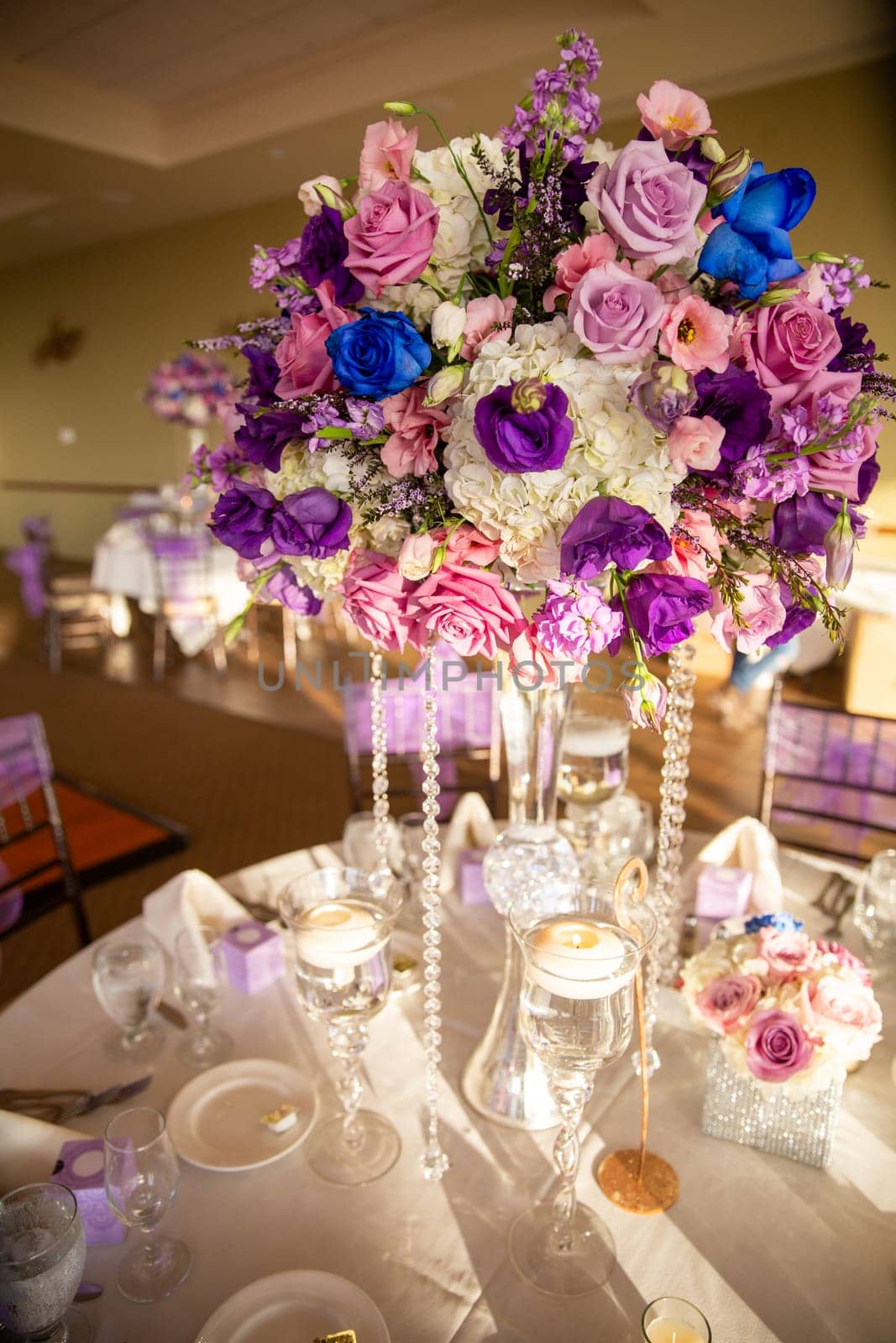 Wedding venue centerpiece with fresh flowers