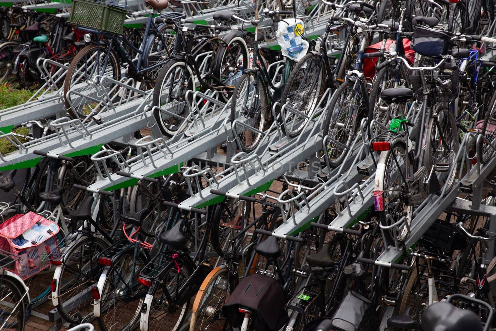 Bicycles parked in Amsterdam for people commuting