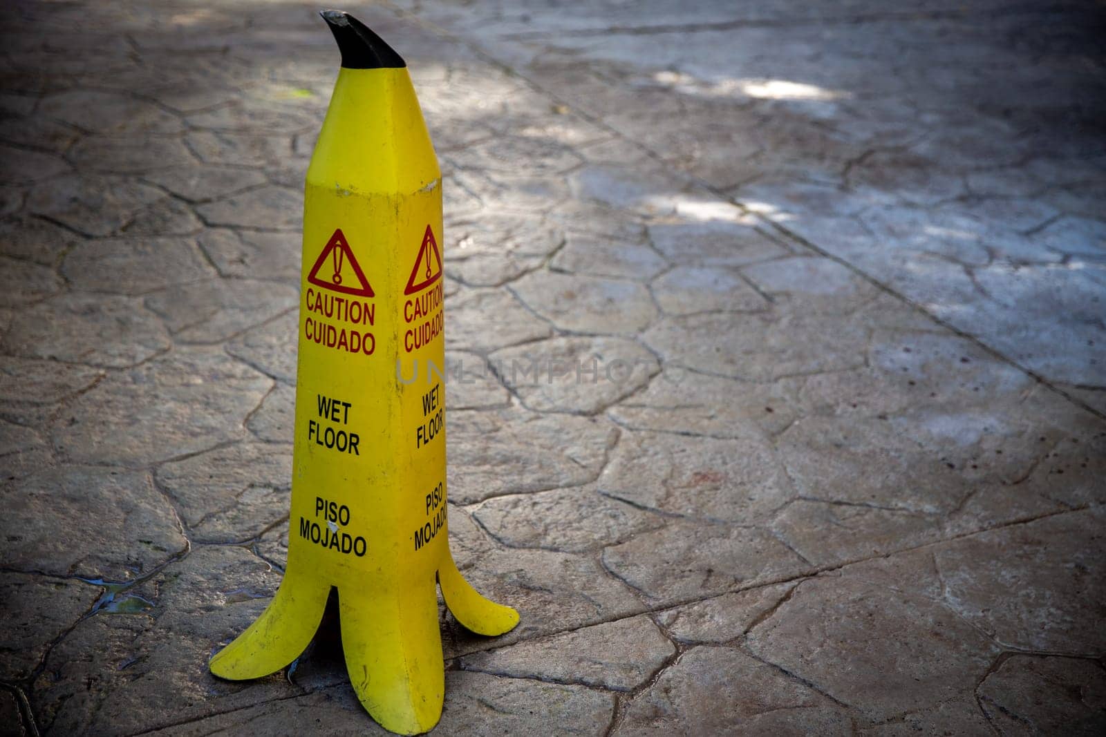 Caution Wet floor banana sign as a warning