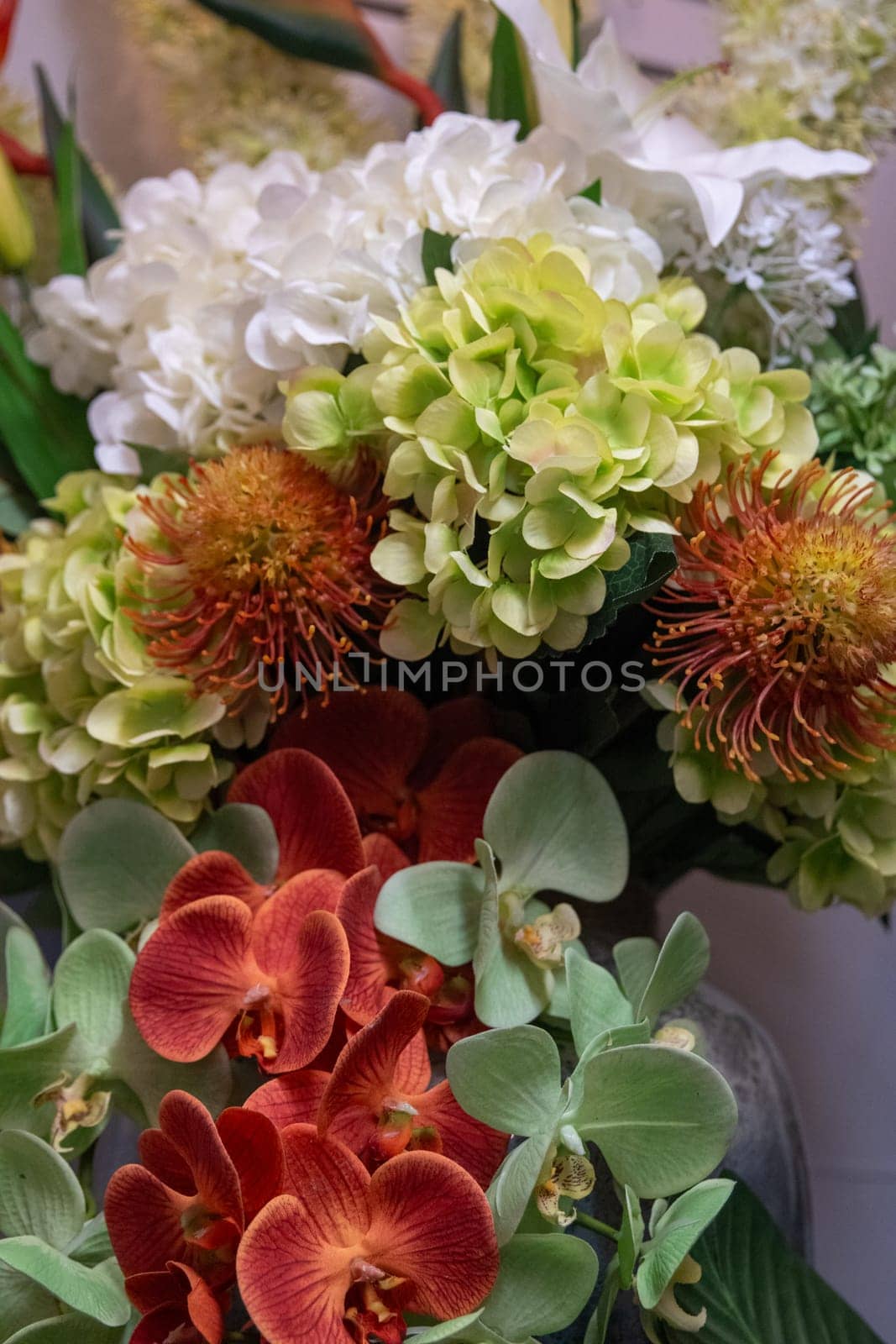 Variety of indoor flowers at a florist for a bouquet