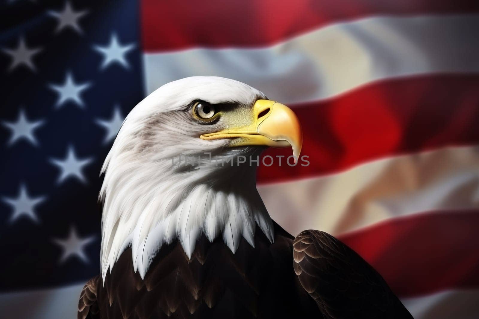 American eagle with USA flag patriotic background. Freedom, patriotism. AI generative. by matamnad