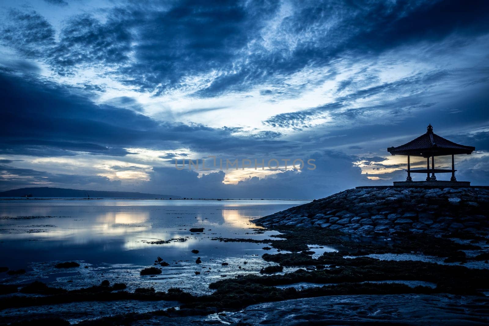 Indonesian Pavilion during sunrise during low tide