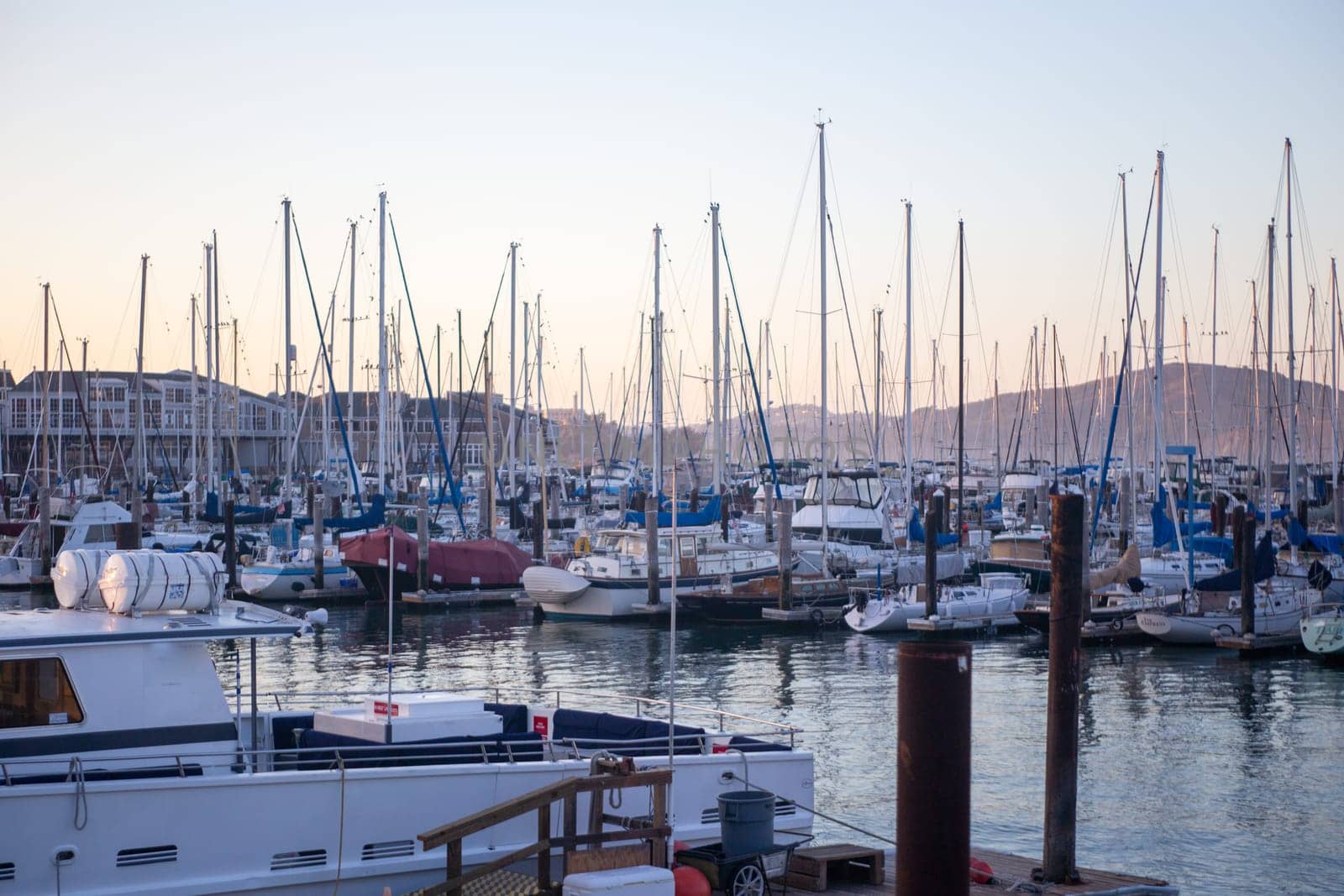 Boats parked at the Marina at Pier 39