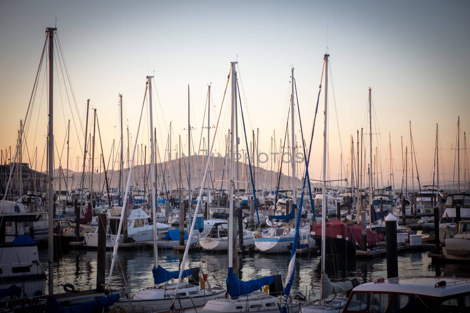 Boats parked at the Marina at Pier 39