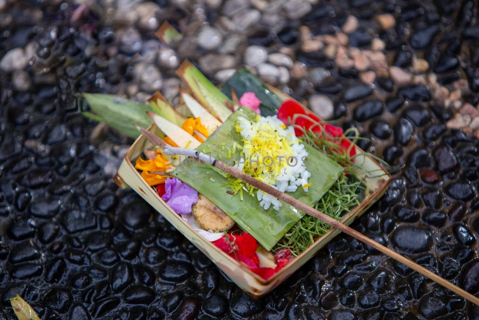 Daily Indonesian Balinese Offering set in the morning
