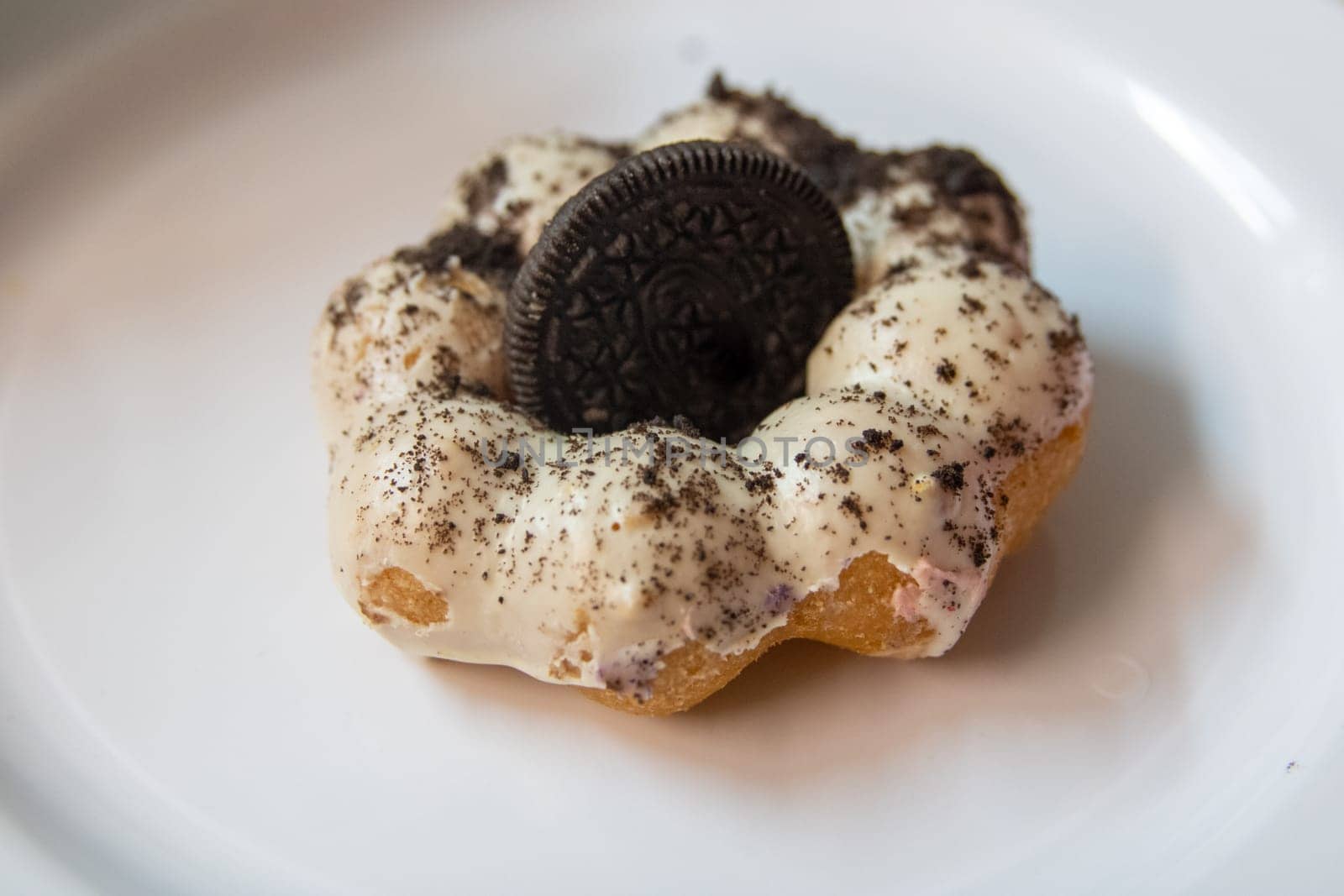 Black and White Cookie donut with a cookie garnish