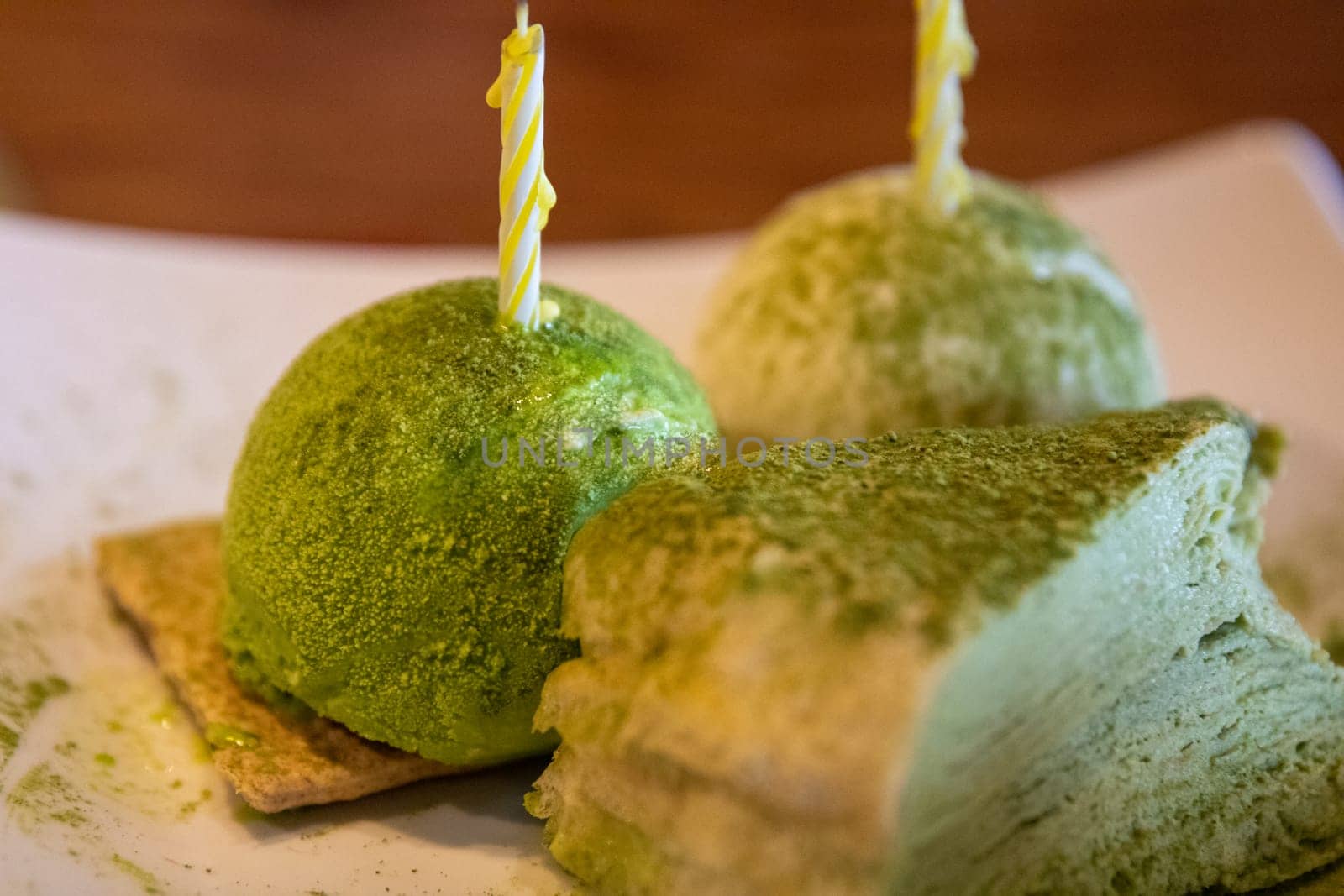 Crepe cake served with Ice Cream