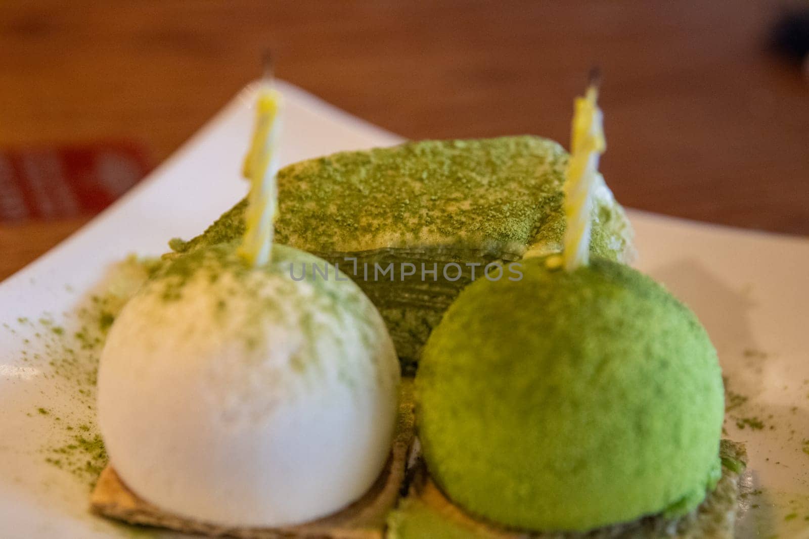 Green tea, vanilla and crepe cake for a birthday