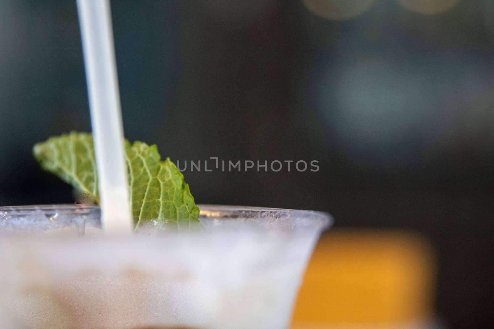 Top of a frozen drink with mint