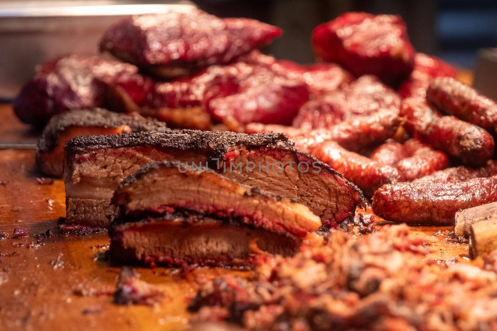 Bunch of Barbequed meat freshly grilled