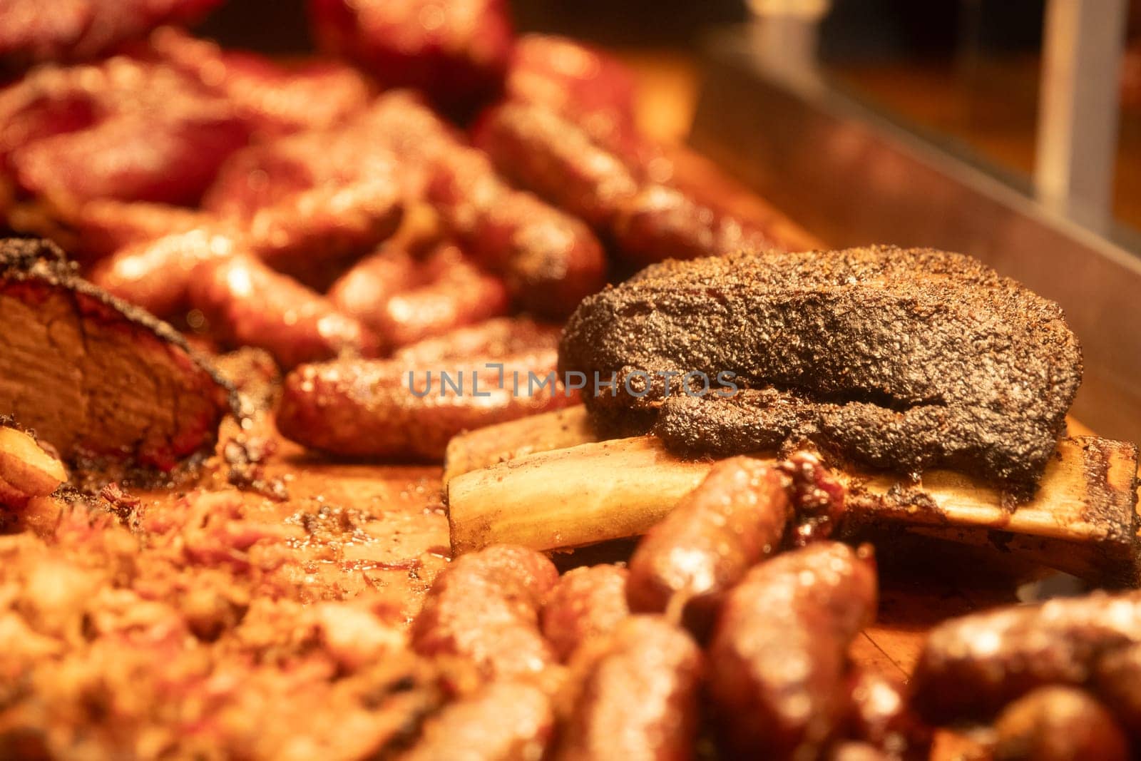 Bunch of Barbequed meat freshly grilled