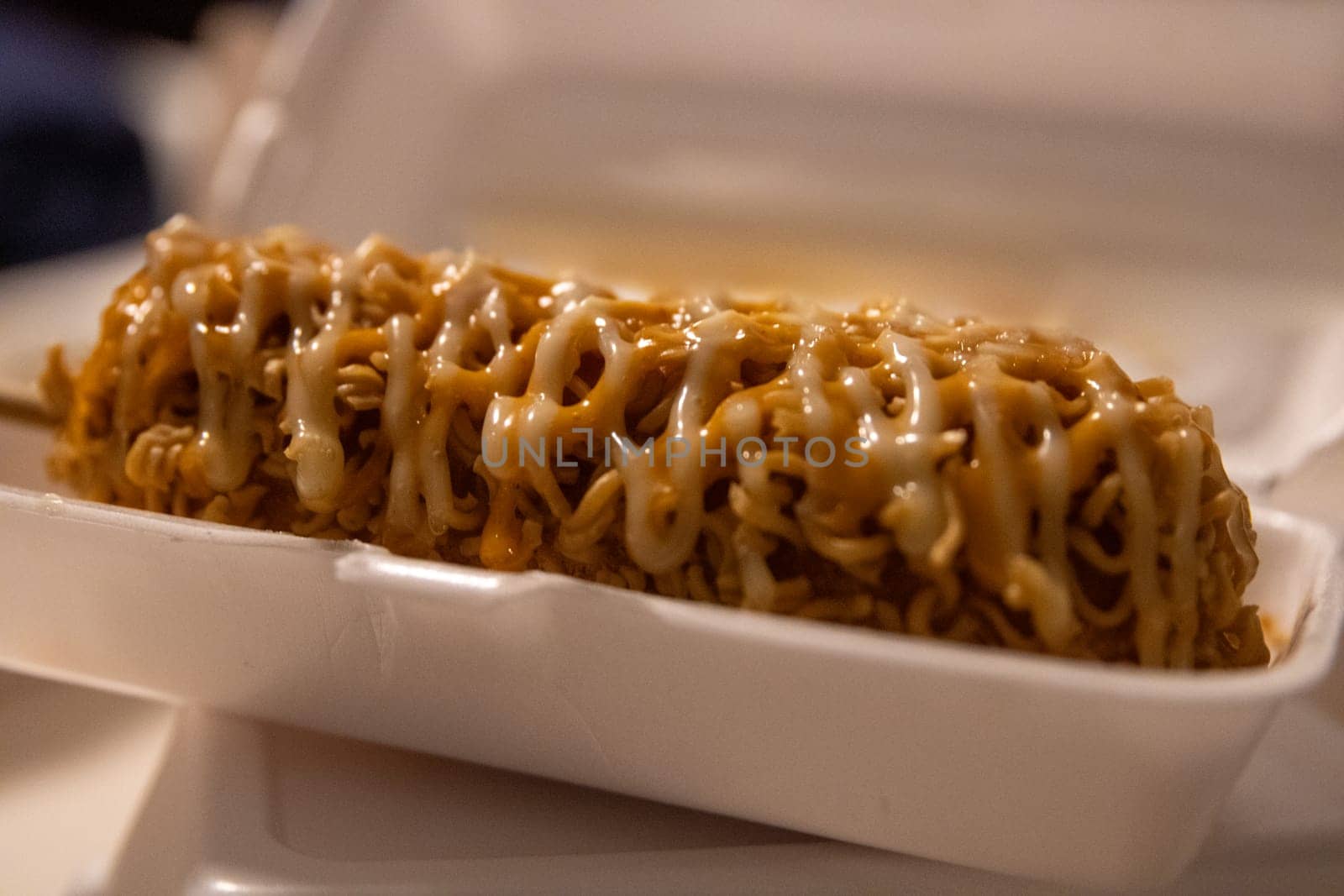 Japanese ramen corndog with mayonnaise and yum yum sauce