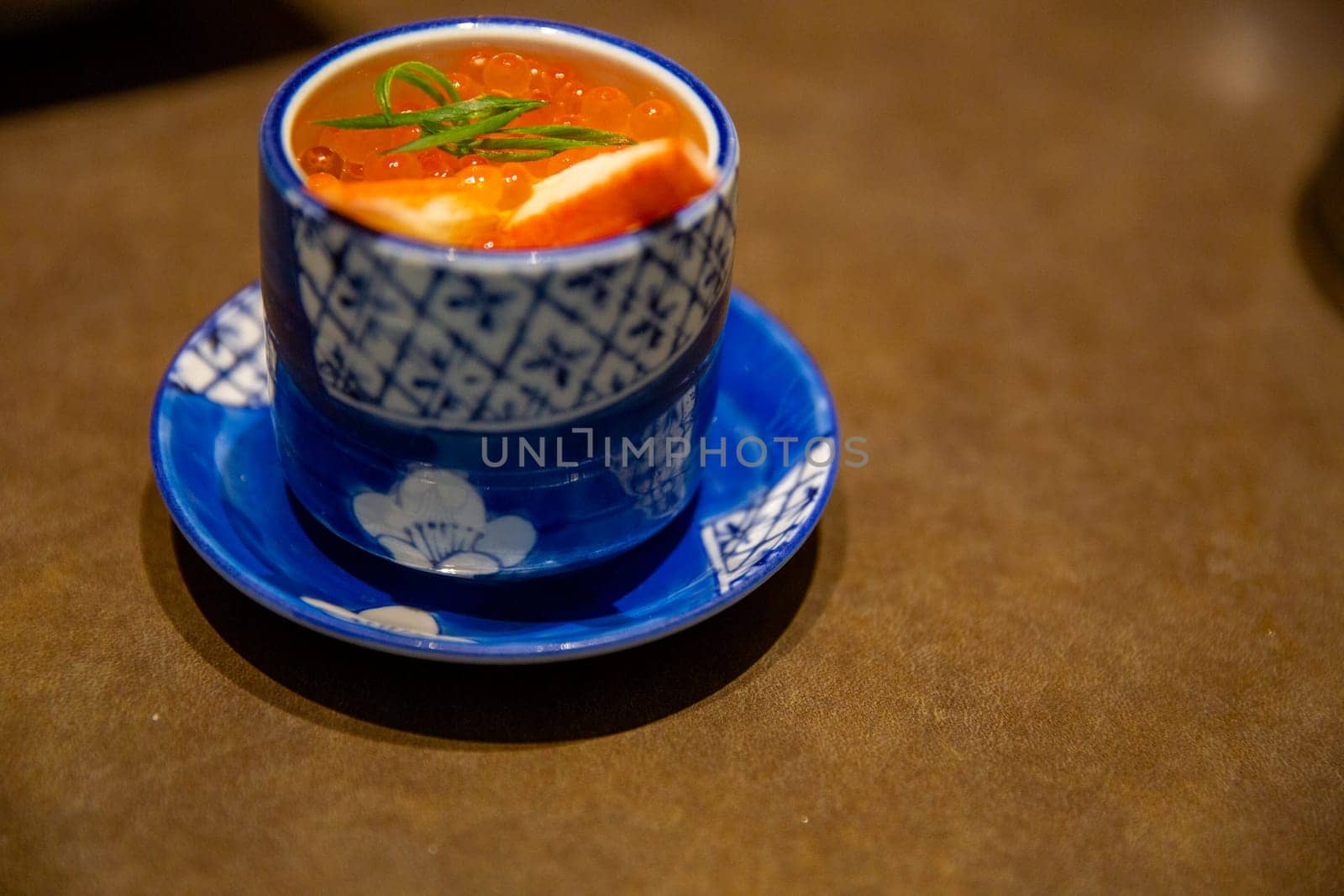 Chawanmushi with fish eggs at a japanese restaurant