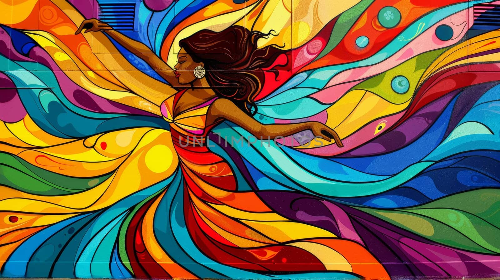 Colorful Mural of a Dancing Woman Celebrating Life, Movement, and Freedom
