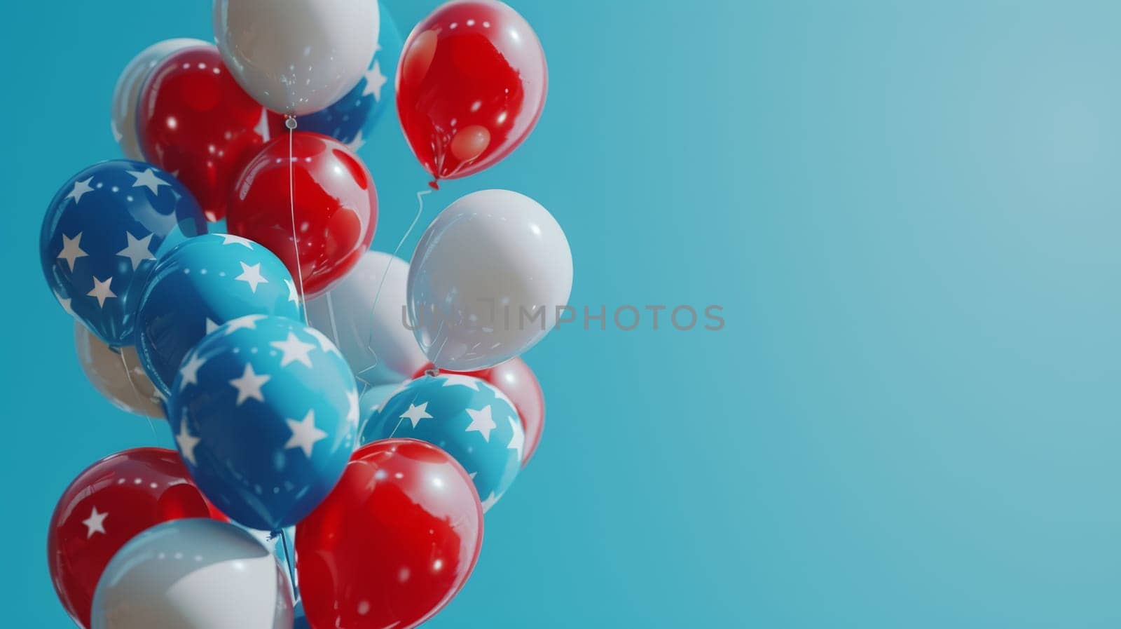 Patriotic balloons in red, white and blue colors against blue sky. Celebration of American national holidays concept.
