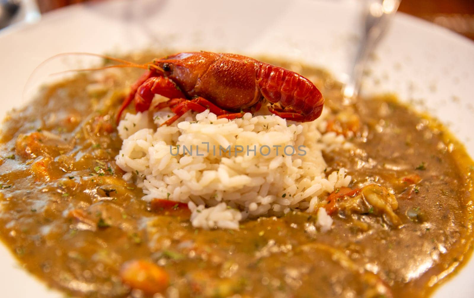 crawfish etouffee served with rice
