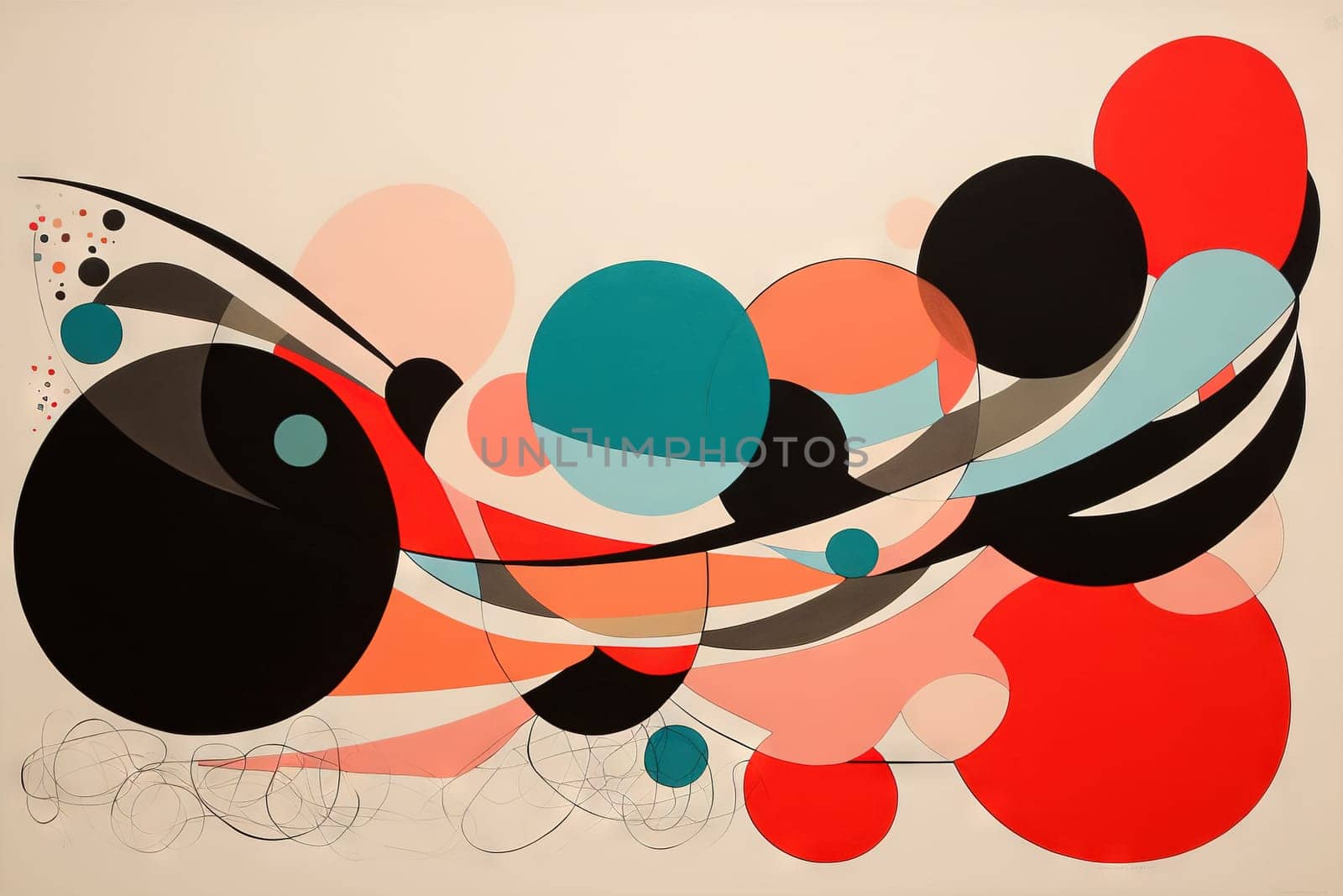 Abstract background in the style of expressionism, modern and Bauhaus. Artistic abstraction with colorful circles and lines. Generative AI. by SwillKch