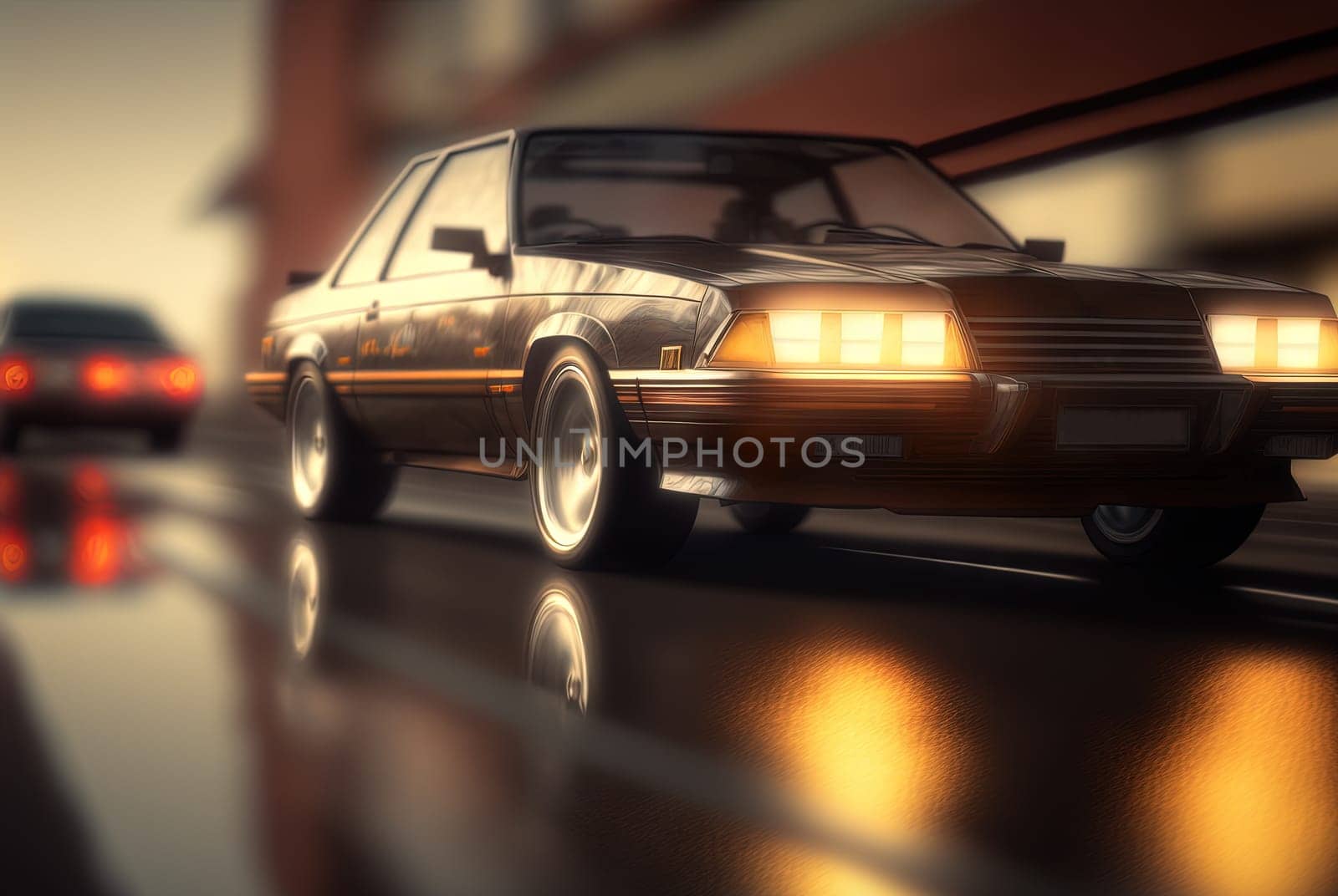 80s styled abstract retro car. Vintage automotive design in neon lights. Generated AI. by SwillKch