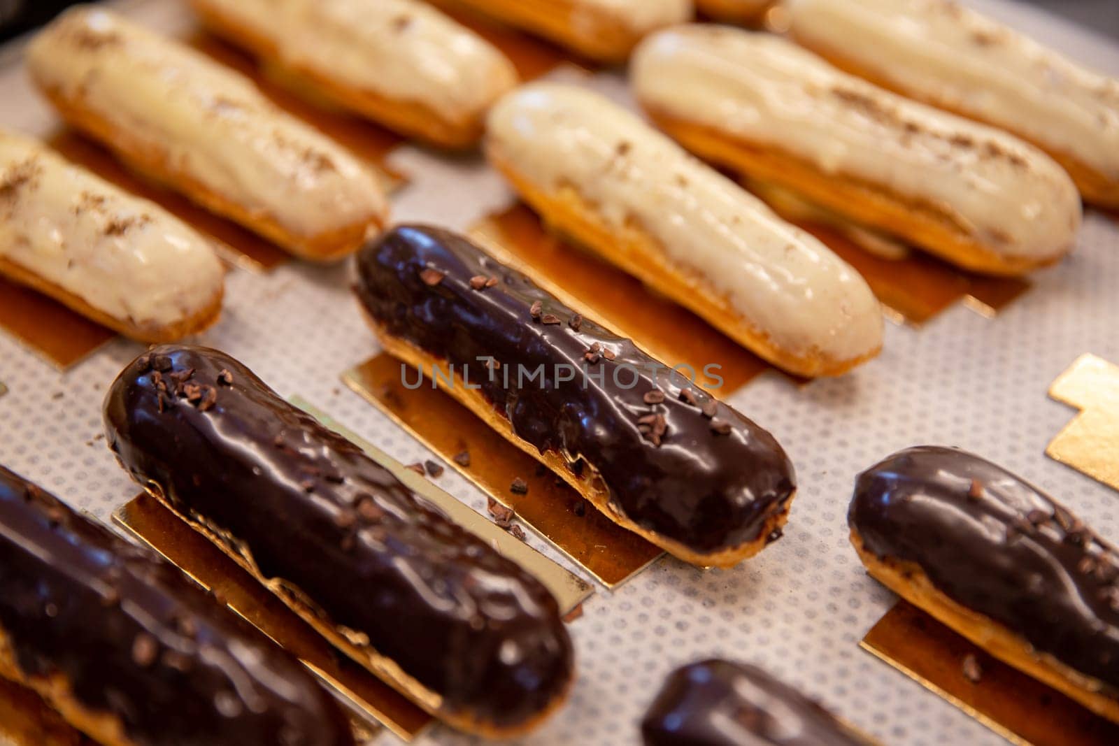 Variety of Eclairs with chocolate or vanilla