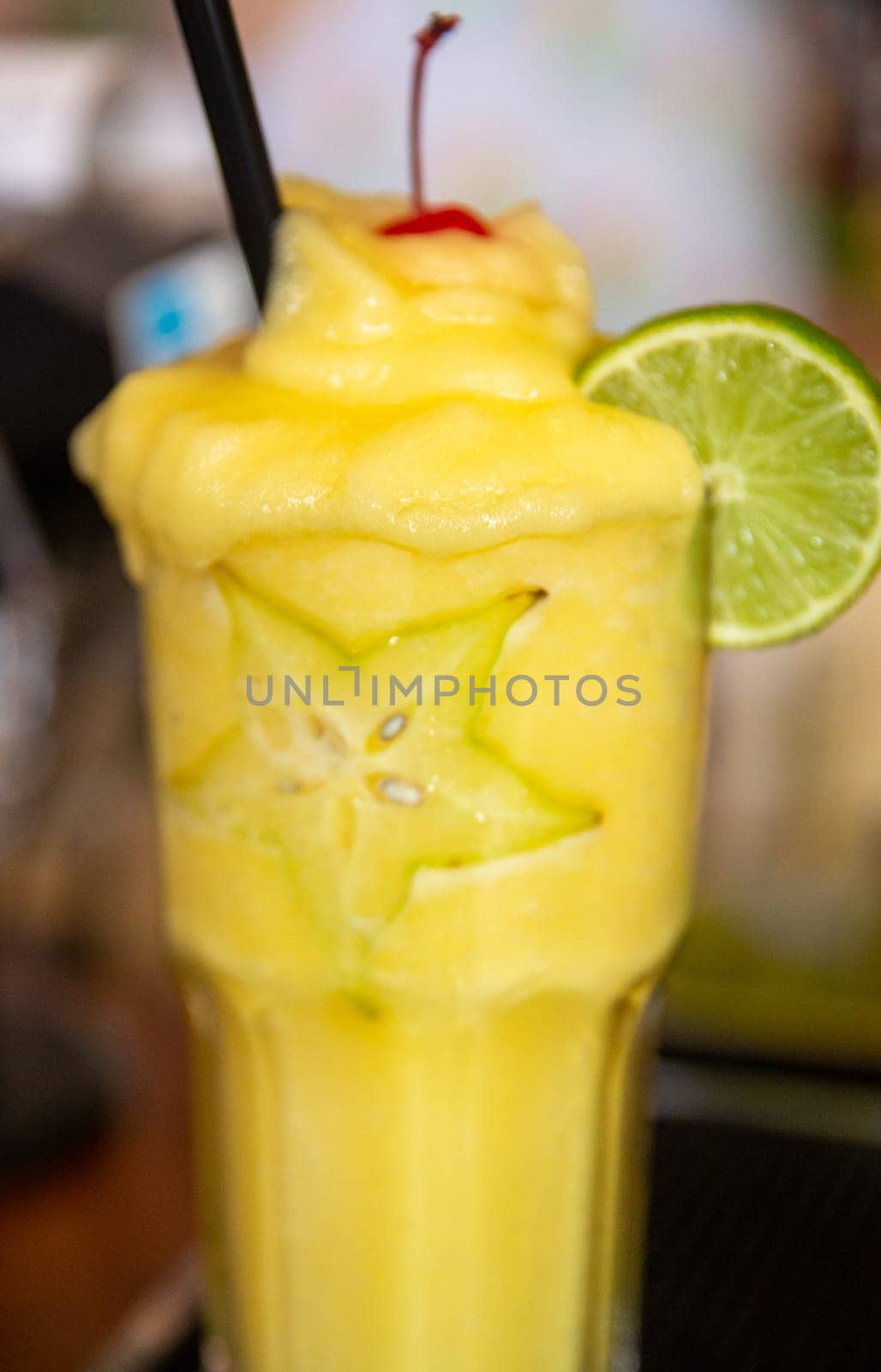 Starfruit tropical drink blended and garnished
