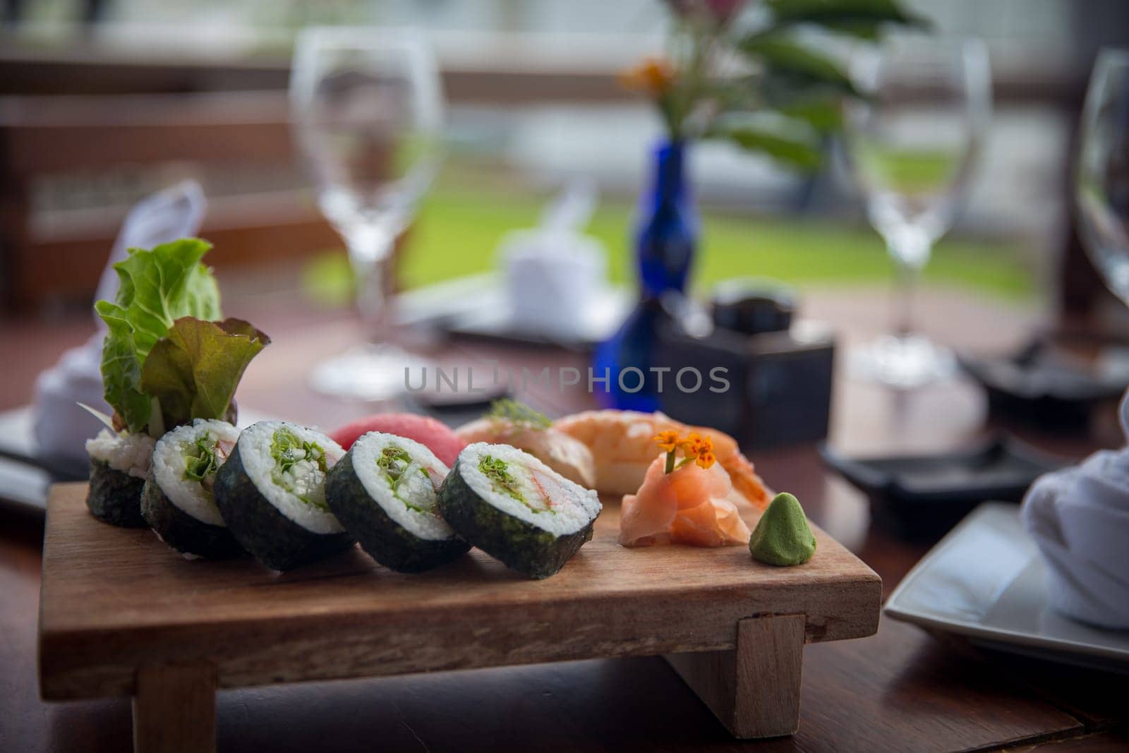 Sushi roll with varies types of nigiri