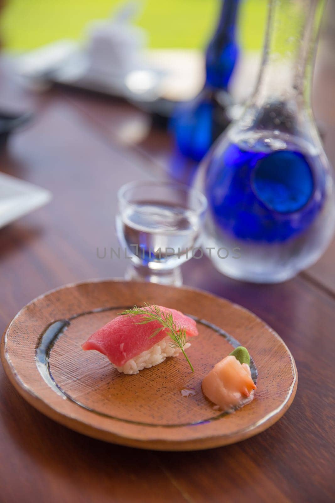 fresh ahi tuna sushi with sake