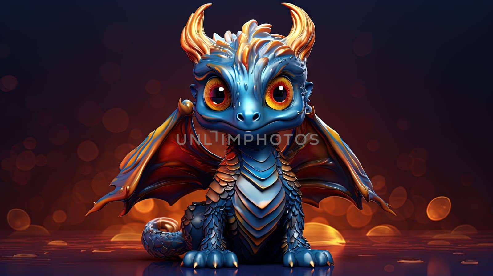 Young blue dragon, mysterious creature from farytales and symbol of 2024 lunar year in Chinese calendar. Generated AI