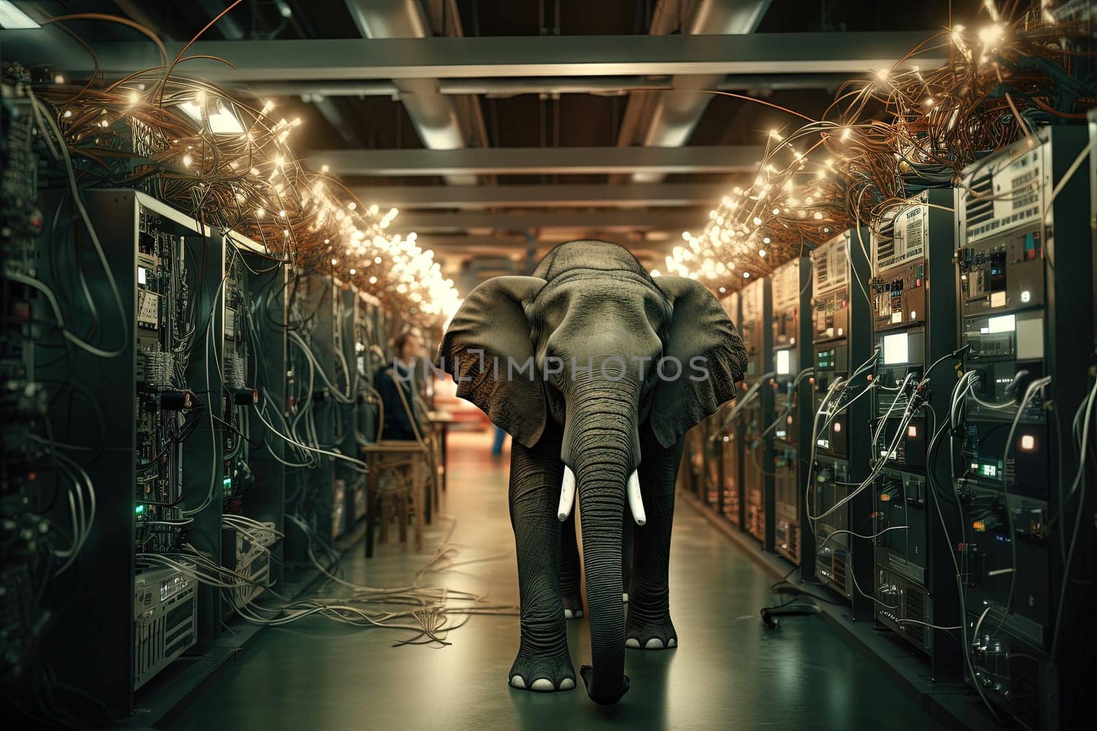 Elephant in the server room. Concept of the big data and digital fragility. Generated AI