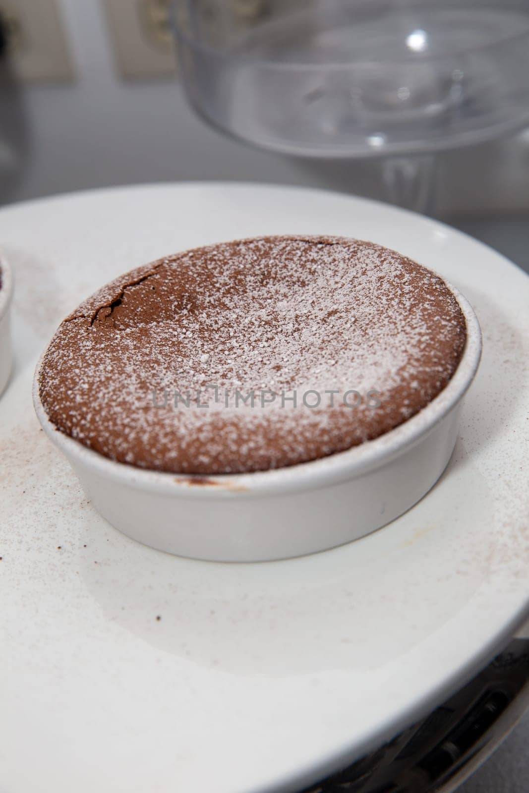 Chocolate souffle with Sugar for dessert
