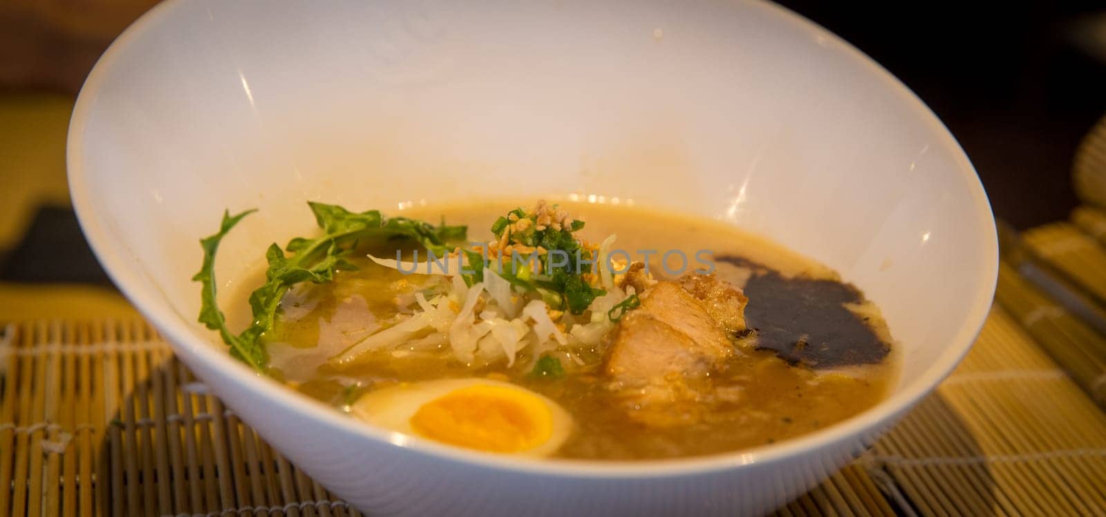 Tonkotsu Ramen Noodle Bowl with toppings