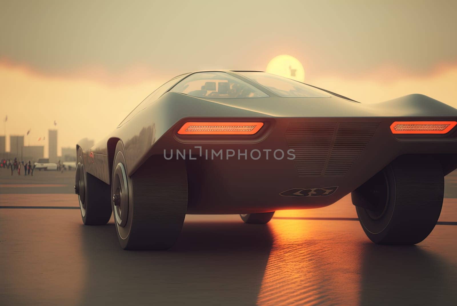 Abstract futuristic car with shiny reflections. Beautiful conceptual supercar. Generated AI by SwillKch
