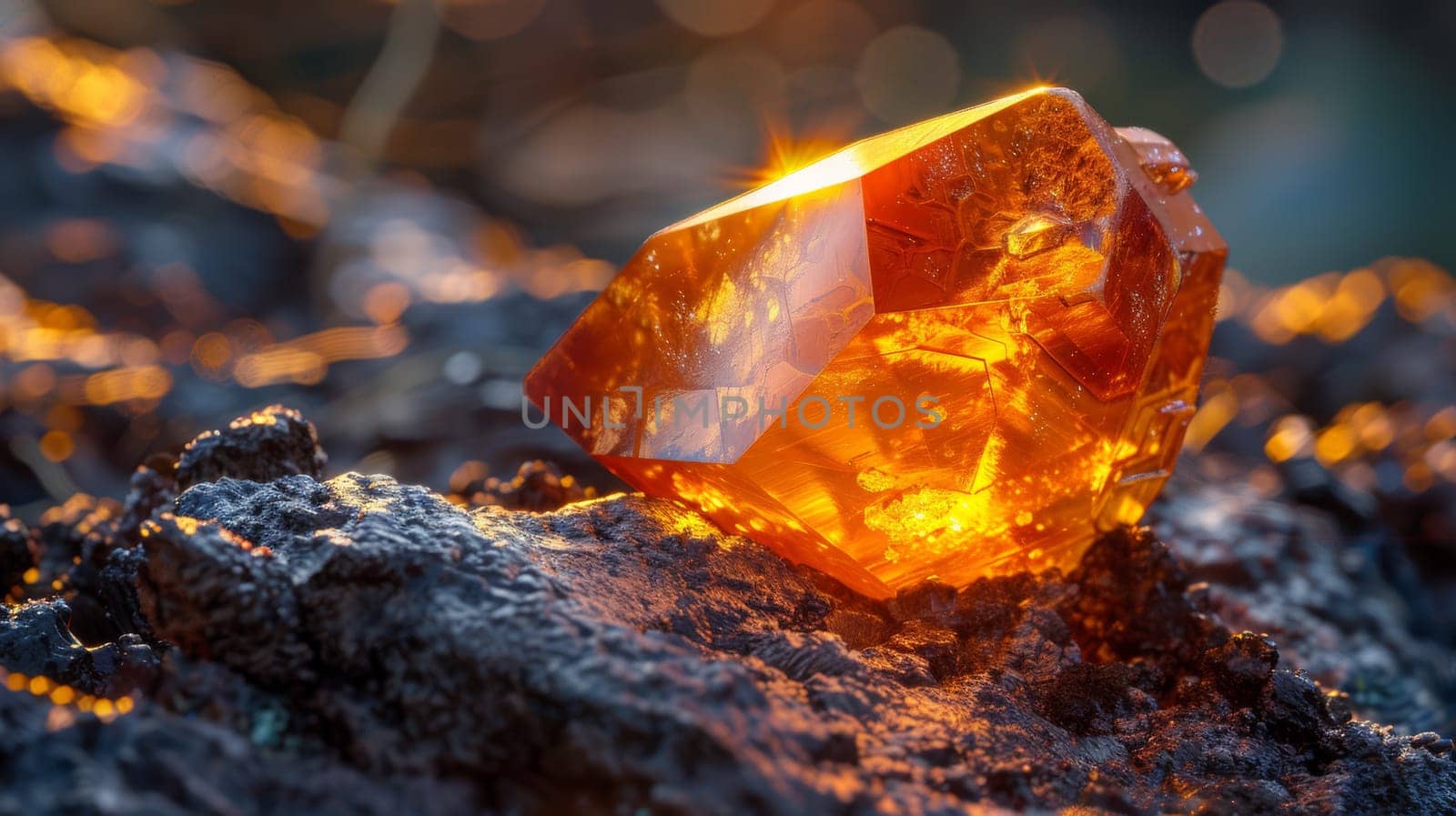 A large orange rock sitting on top of some rocks