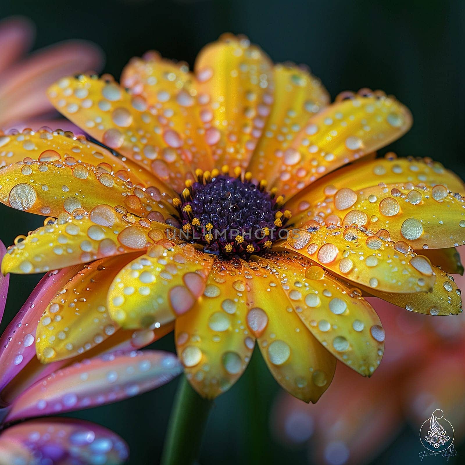 Fresh dew on a colorful garden flower, capturing the essence of spring.