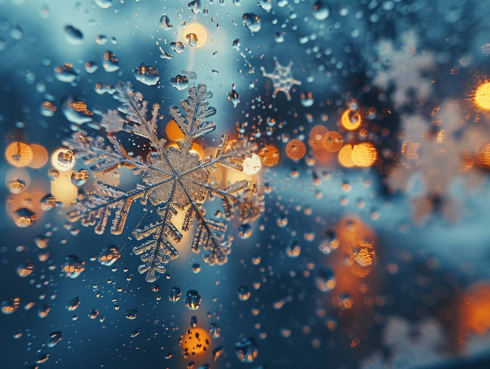 Icy snowflakes on a window pane by Benzoix
