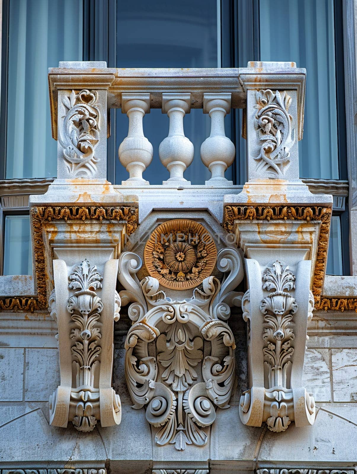 Close-up of intricate architectural details on a historic facade by Benzoix