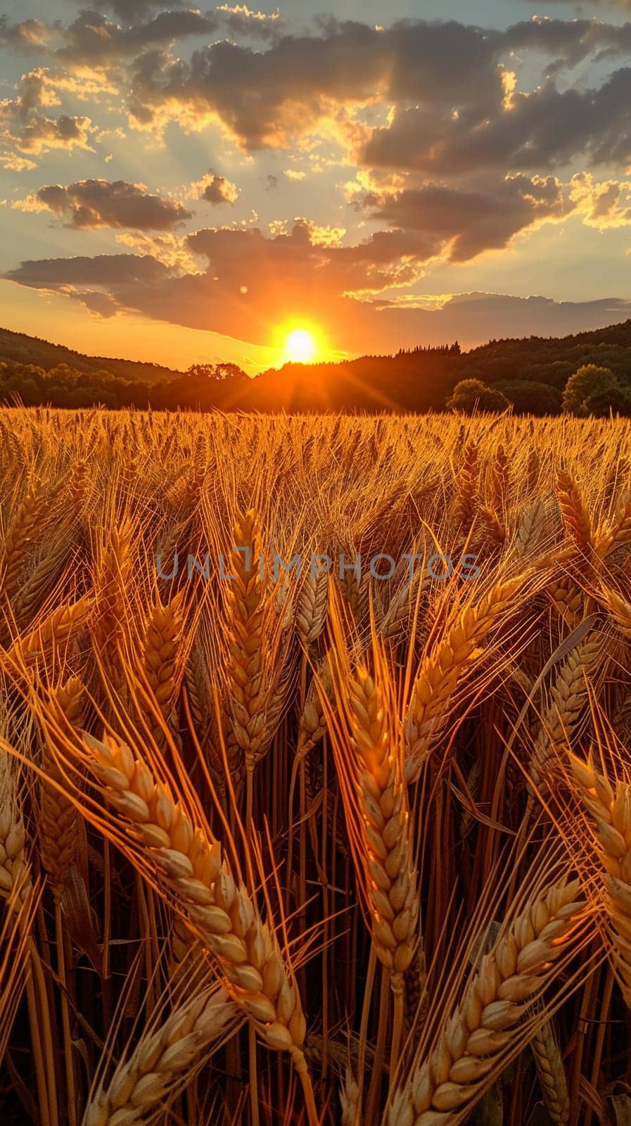 Waves of grain in a field at sunset by Benzoix