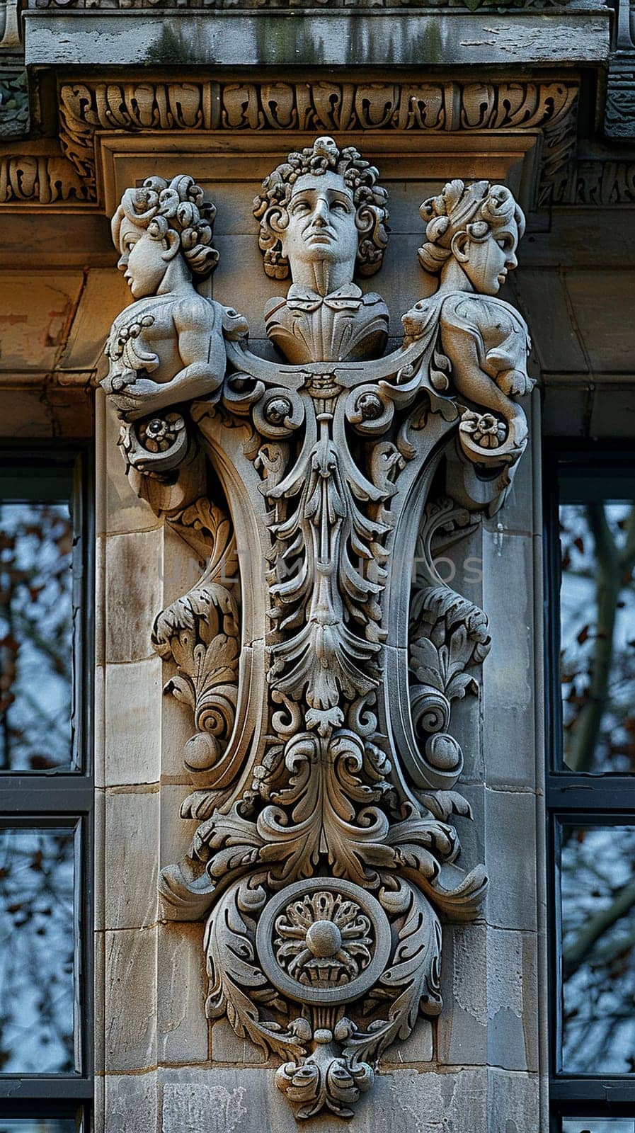 Close-up of intricate architectural details on a historic facade, showcasing craftsmanship and heritage.