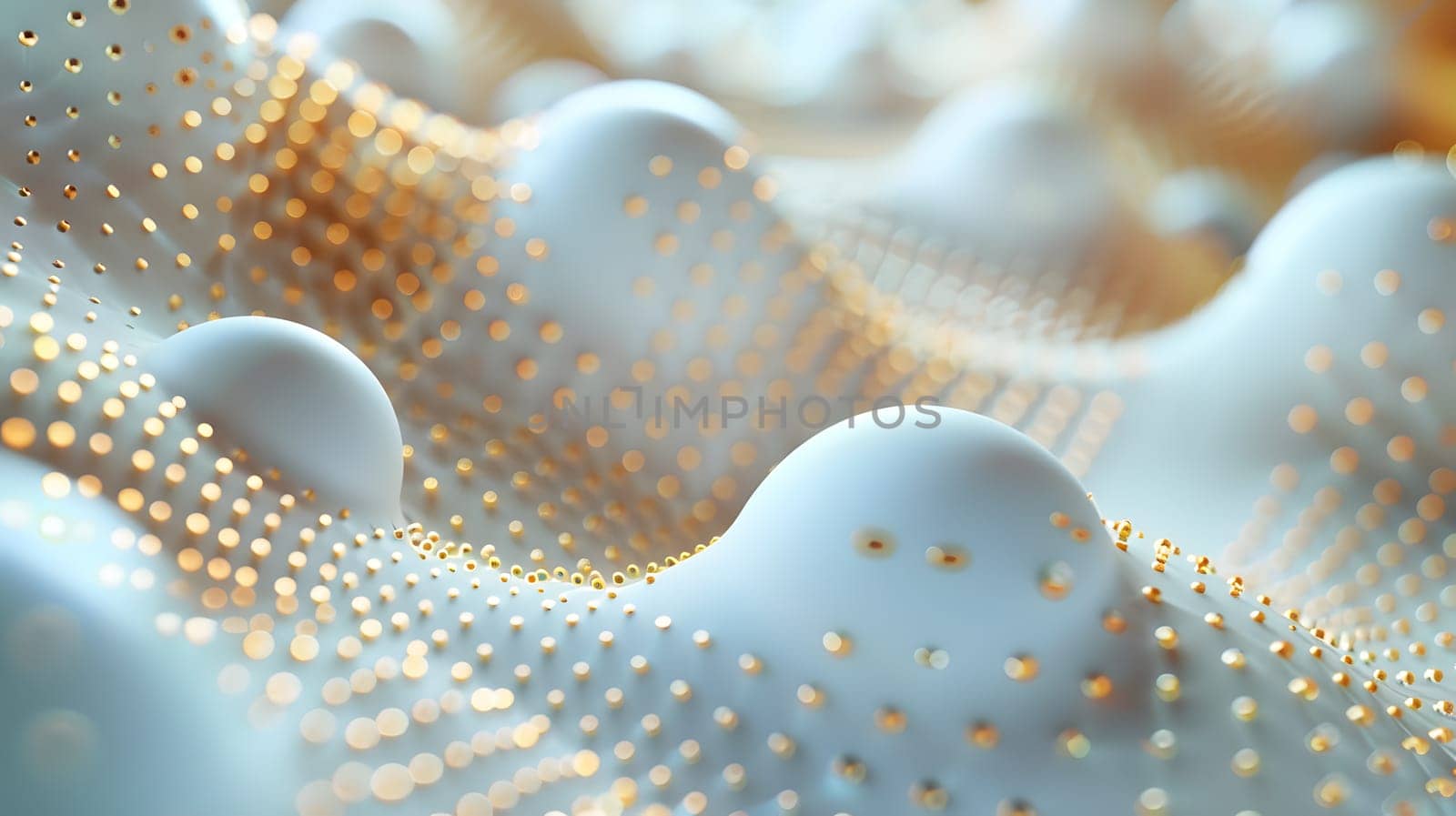 a close up of a white surface with gold dots on it by Nadtochiy