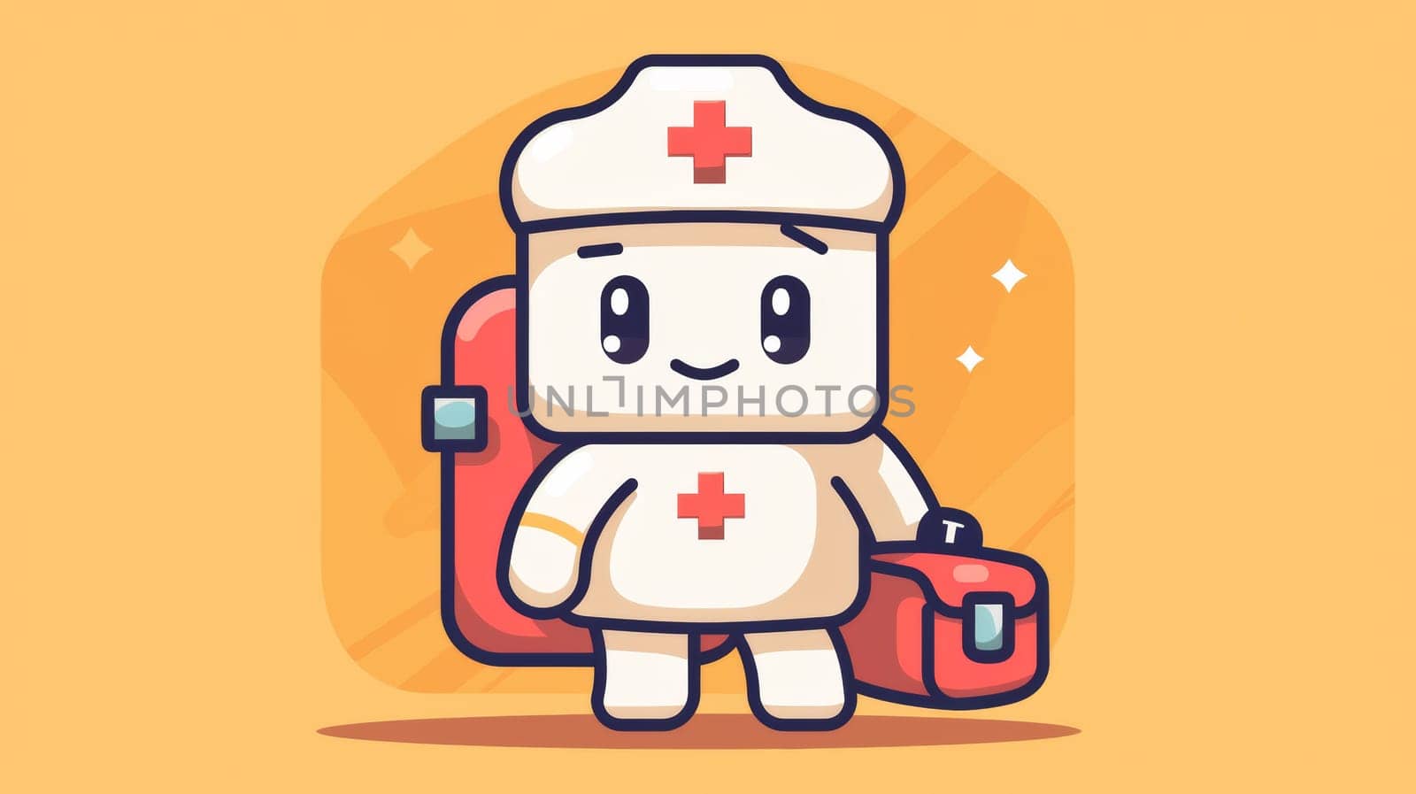 A cartoon illustration of a nurse with red cross on his chest