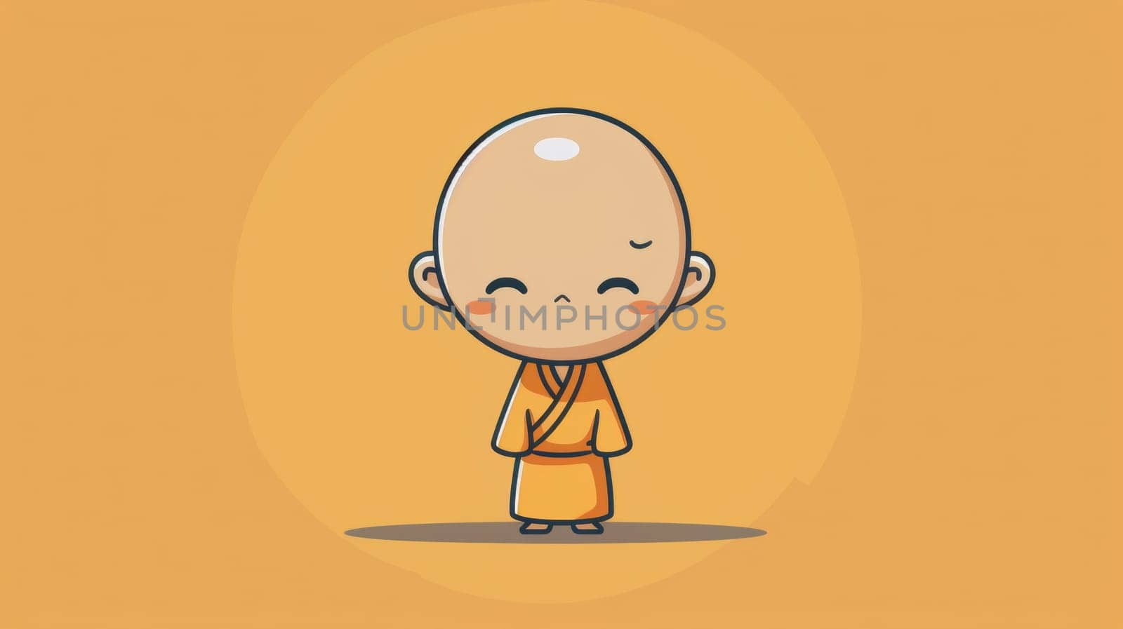 A cartoon of a little boy in an orange robe with his eyes closed