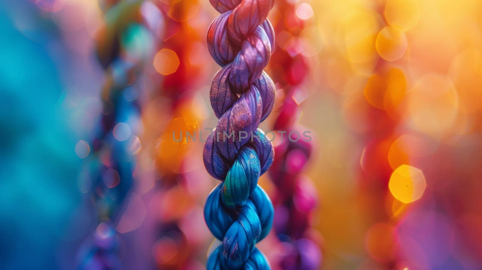 A close up of a colorful rope with many different colors