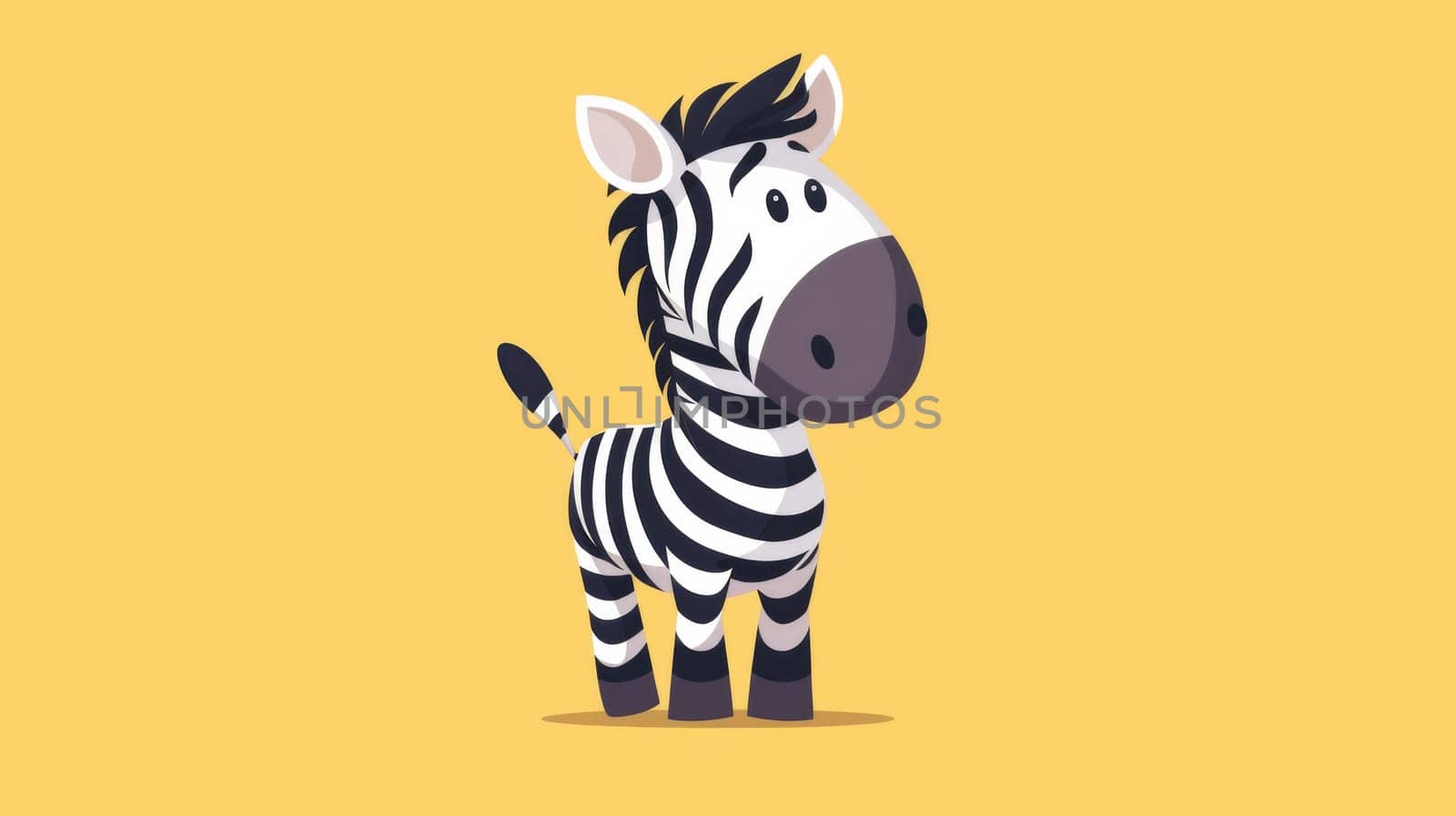 A cartoon zebra standing on a yellow background with black stripes