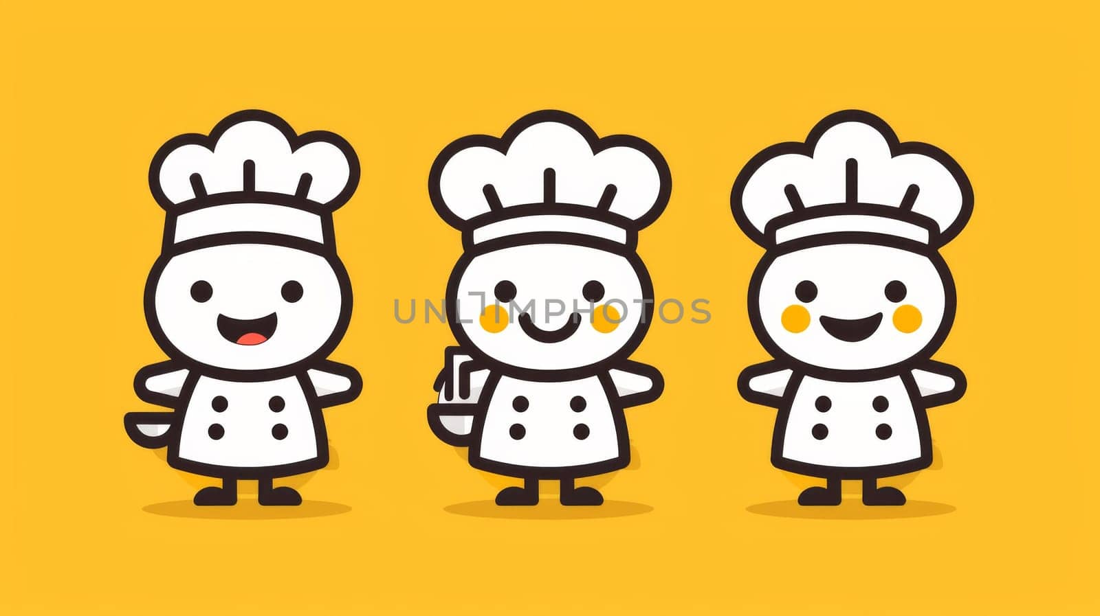 Three cartoon chefs with different expressions on their faces