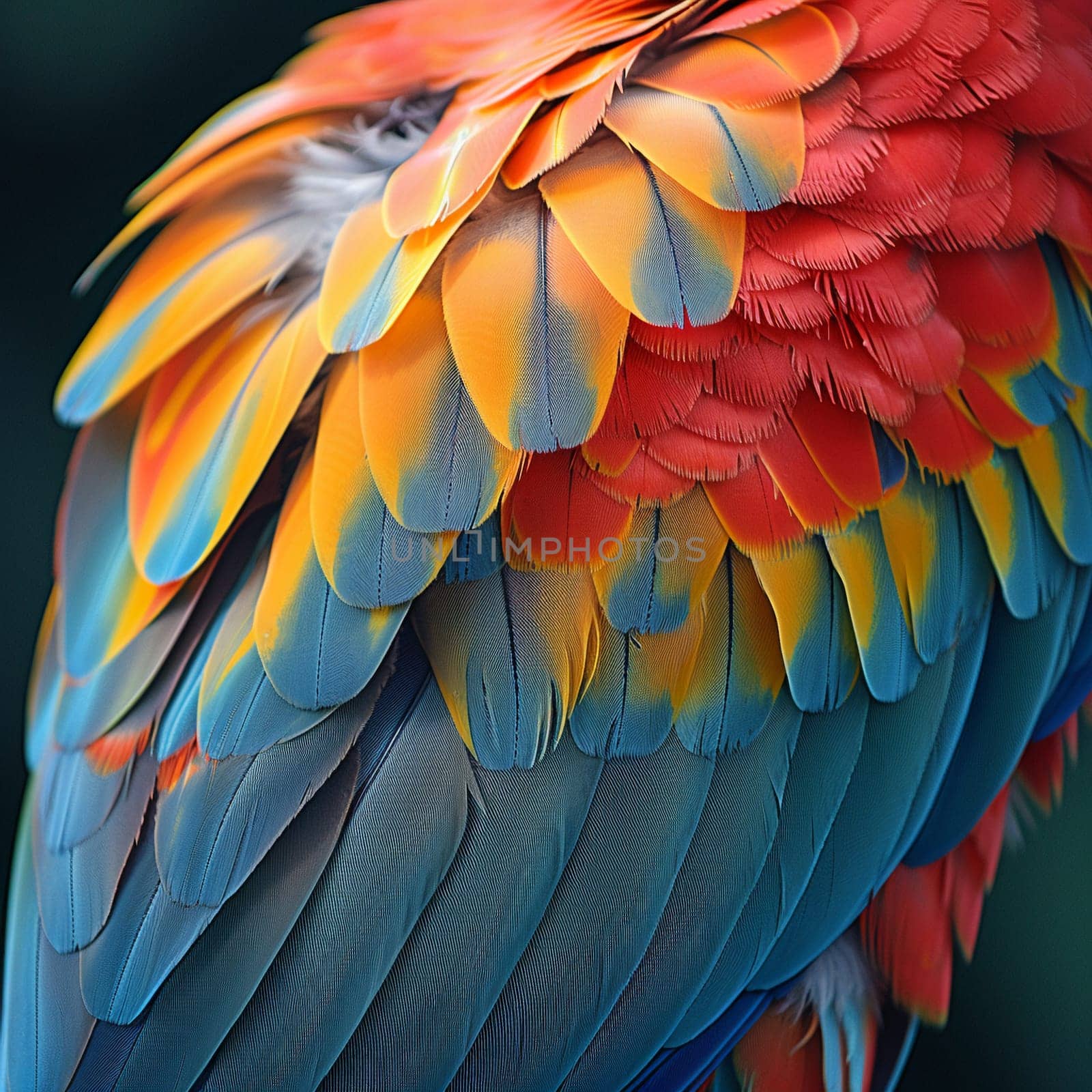 Close-up of a colorful parrot's feathers, great for vibrant and exotic projects.