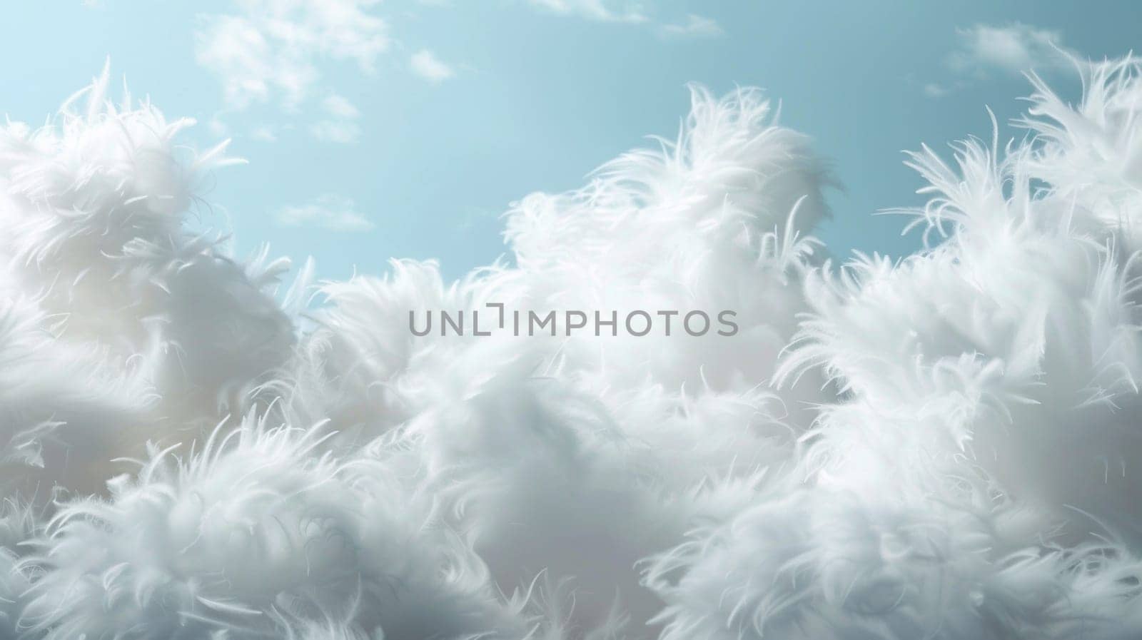 A close up of fluffy white clouds in a blue sky, AI by starush