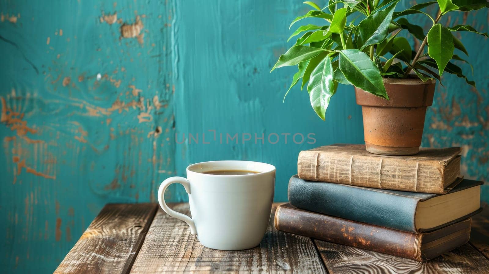 A cup of coffee sitting on top of a stack of books