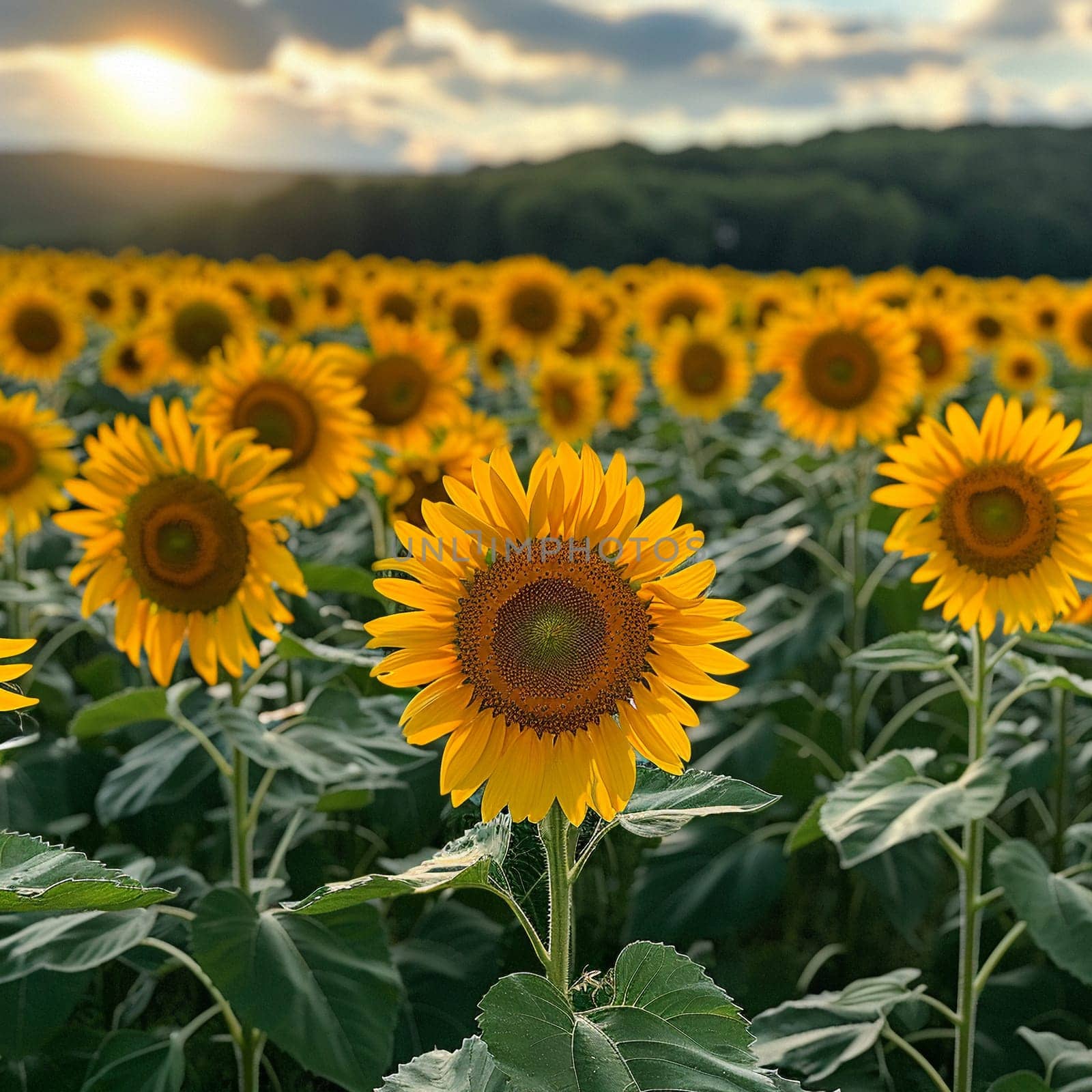 A field of sunflowers facing the sun by Benzoix